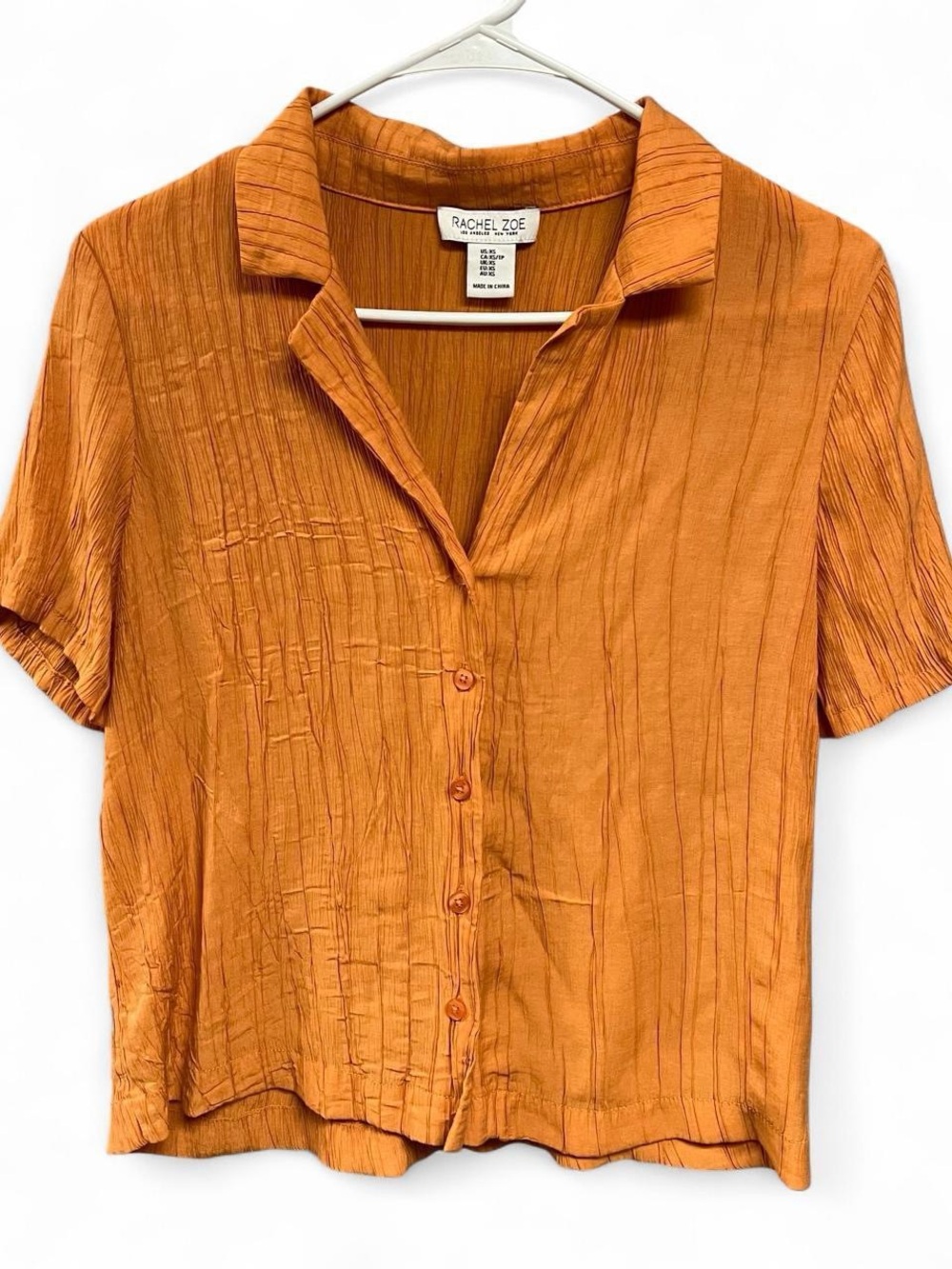 Rachel Zoe Button Down Short Sleeve Blouse Orange XS